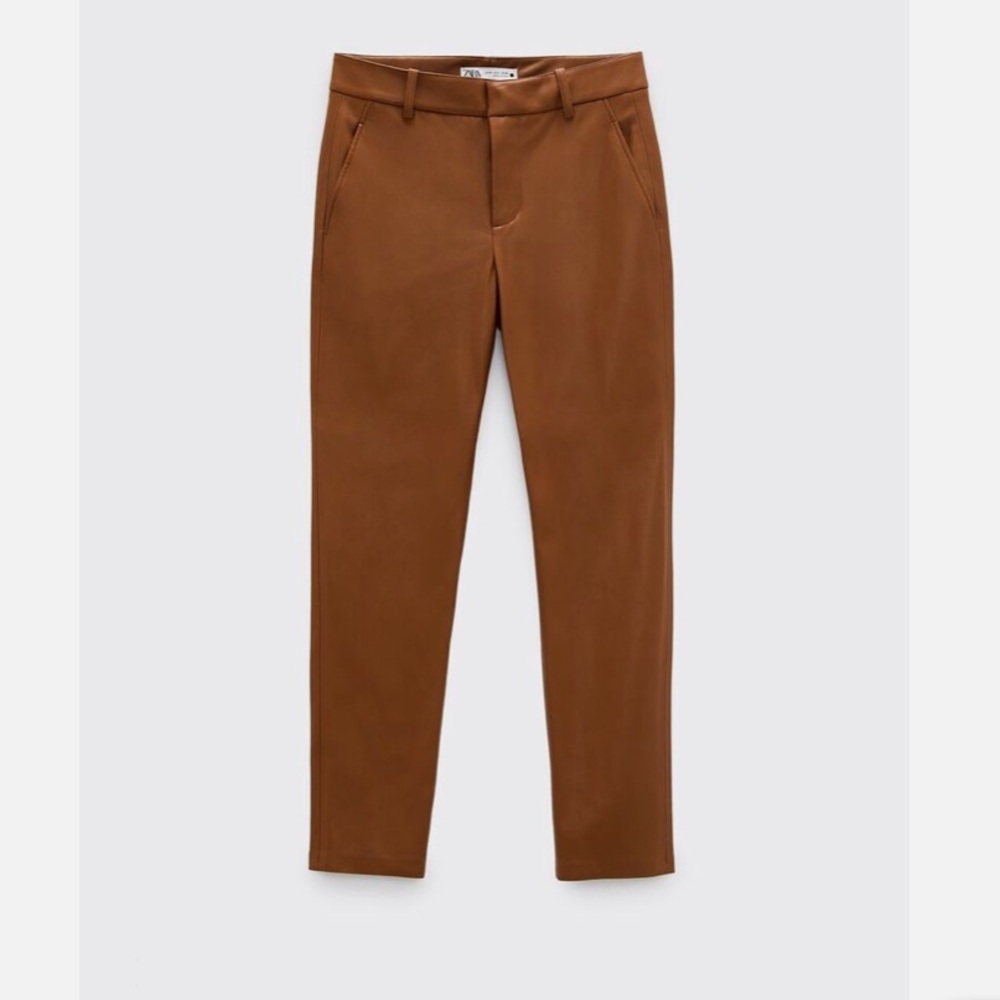 Zara Women Faux Leather Pants Mid Camel 4369/252
